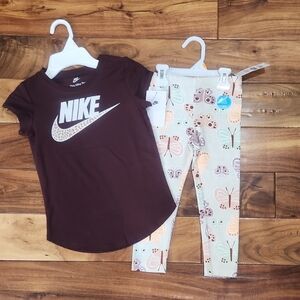 Nike Chocolate Tee and Butterfly Print Leggings